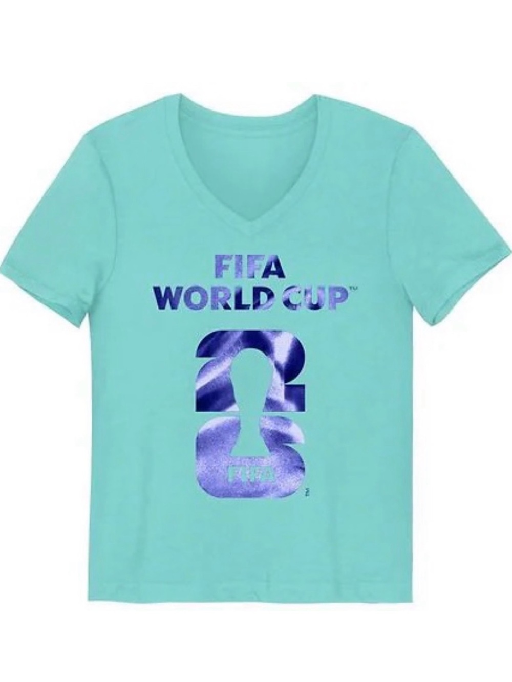 FIFA World Cup Graphic V-neck Tee Mint Green & Blue Metallic, Girl’s XL (14/16)